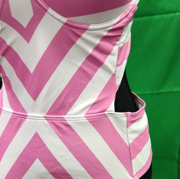 new pink and white stripe bathing suit swimsuit size xl pinup 50s retro barbie - Picture 9 of 11